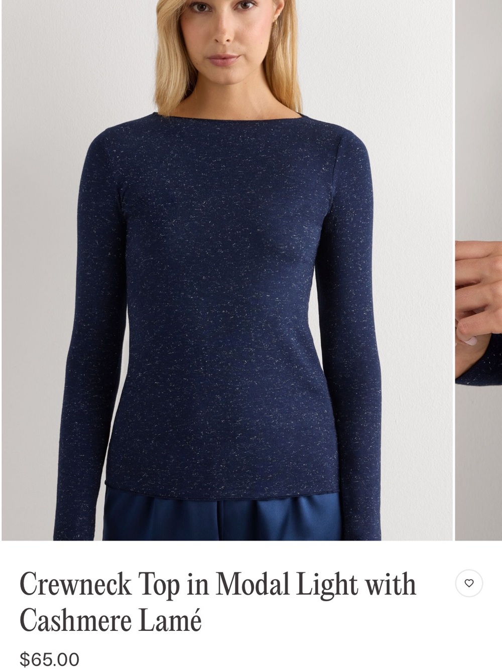 intimissimi Navy Long-Sleeve Crewneck with Subtle Lamé